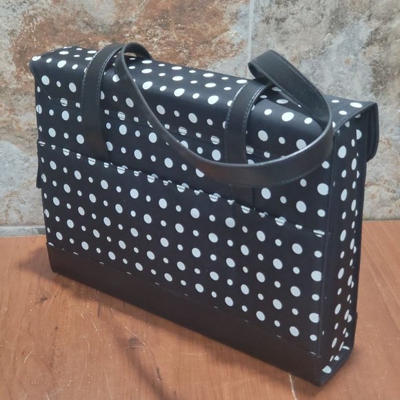 Black and White Polka Dot Padded Computer Tote Bag Cellphone Pocket - Picture 12 of 14